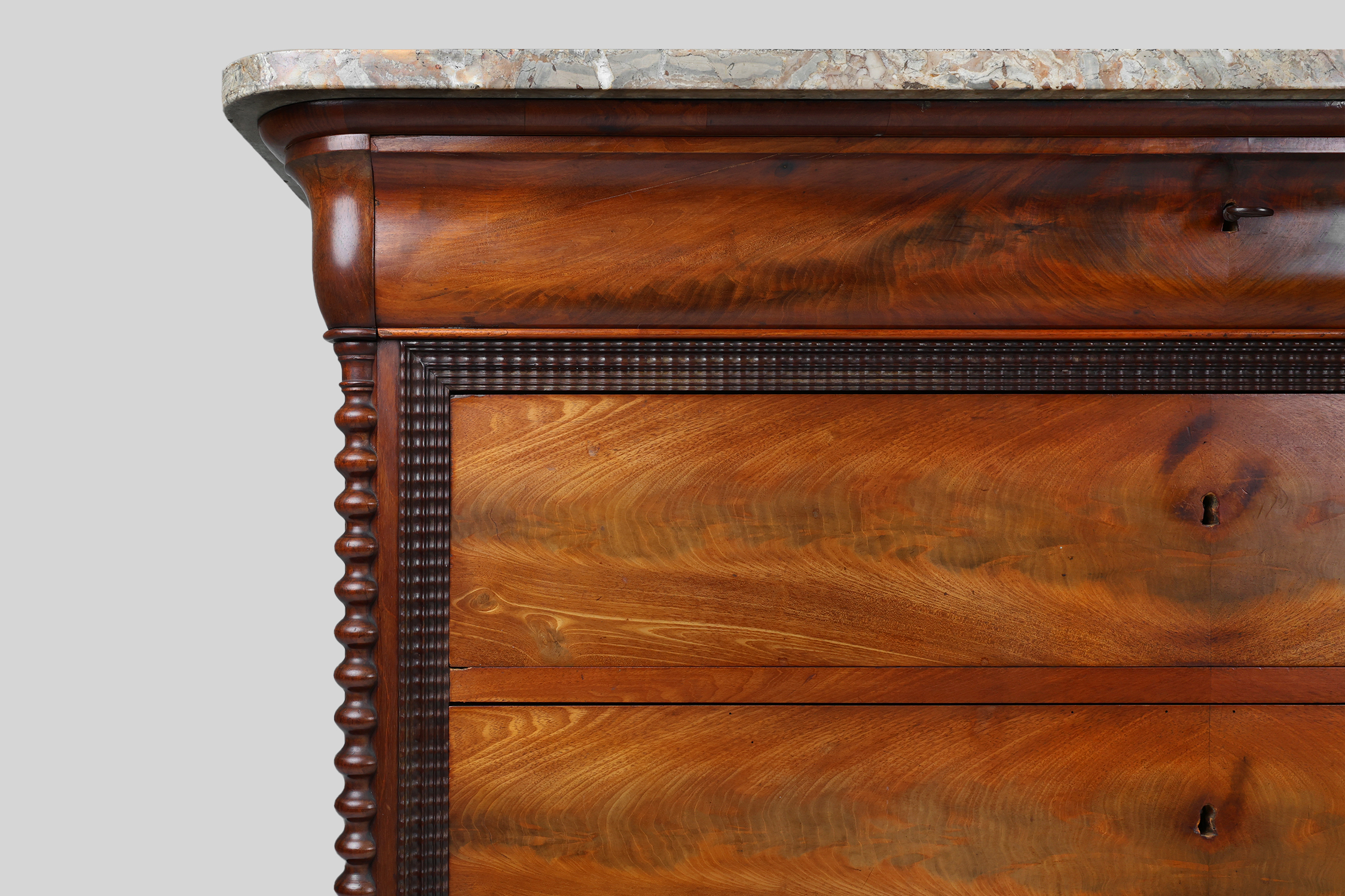 French Louis Philippe chest of drawers with pink marble top, 1850sthumbnail